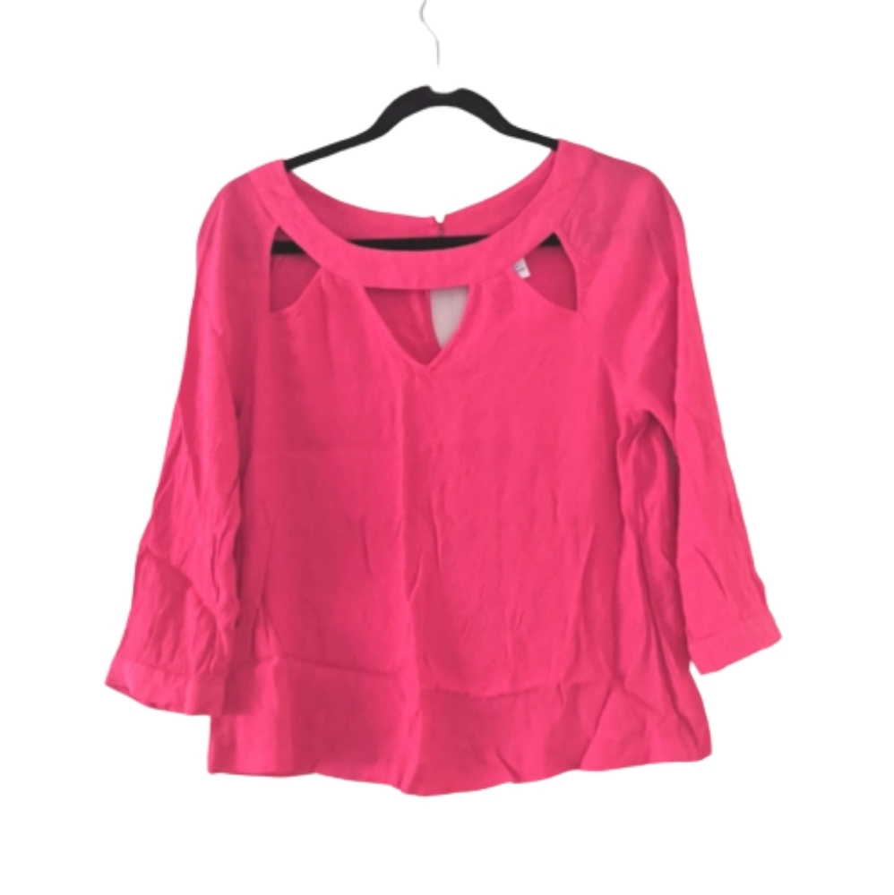 🌟 Cooperative Pink Geometric Cutout Neck 3/4 Sleeve Blouse Size Medium